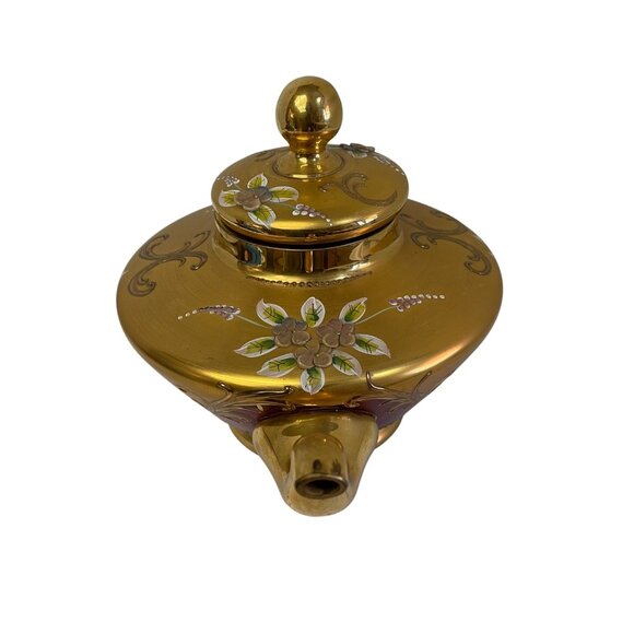 Vintage Hand-Painted Floral Gold Porcelain Teapot With Lid 11 1/2" x 7 1/2" - Picture 4 of 8